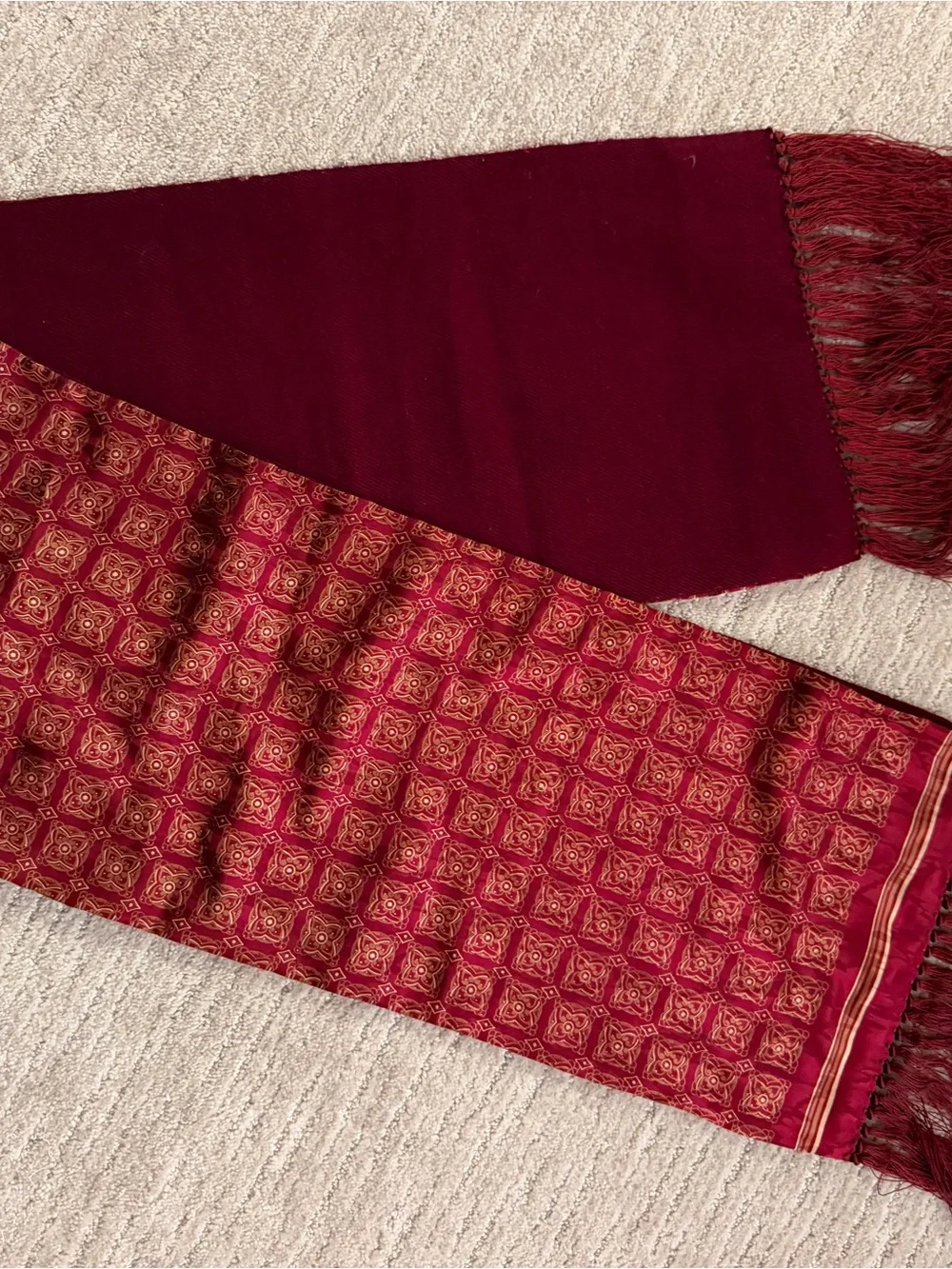 Silk and wool table runner red 60x10”